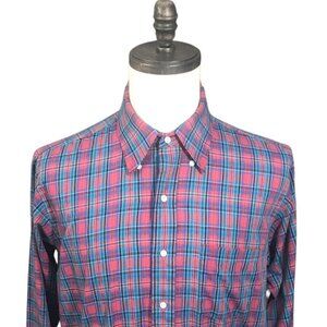 Arrow Dover Button Down Shirt Mens Large Red Blue Preppy